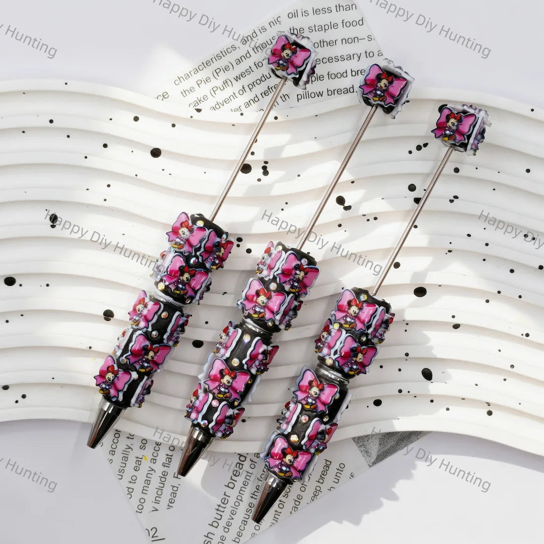black base pink bow 3d cartoon girl focal bead beadable pens for diy handmade craft stationery wholesale