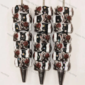 Halloween Screaming Ghost Holding Red Rose Printed Rhinestone Beadable Pens, Gothic Spooky DIY Handmade Craft Bead Pens Wholesale