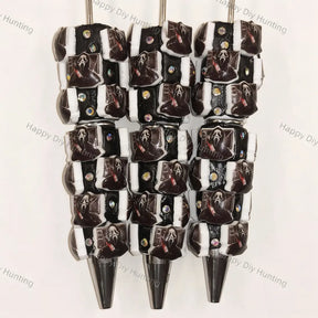 Halloween Hooded Ghost Face Graphic Printed Rhinestone Beadable Pens, Spooky Goth DIY Handmade Craft Bead Pens Wholesale