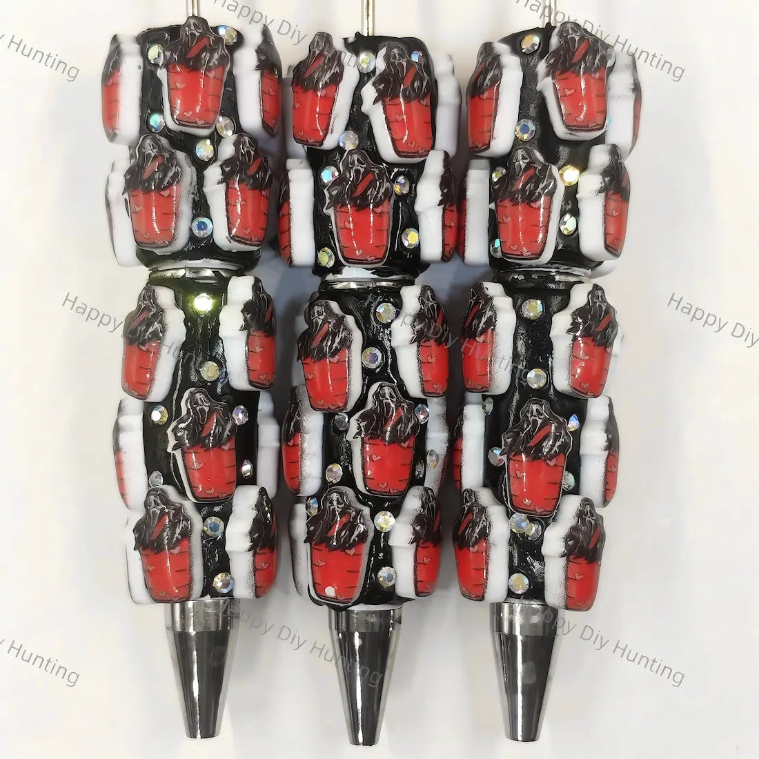 Halloween Red Cloak Hooded Ghost Printed Rhinestone Beadable Pens, Dark Horror Spooky DIY Handmade Craft Bead Pens Wholesale