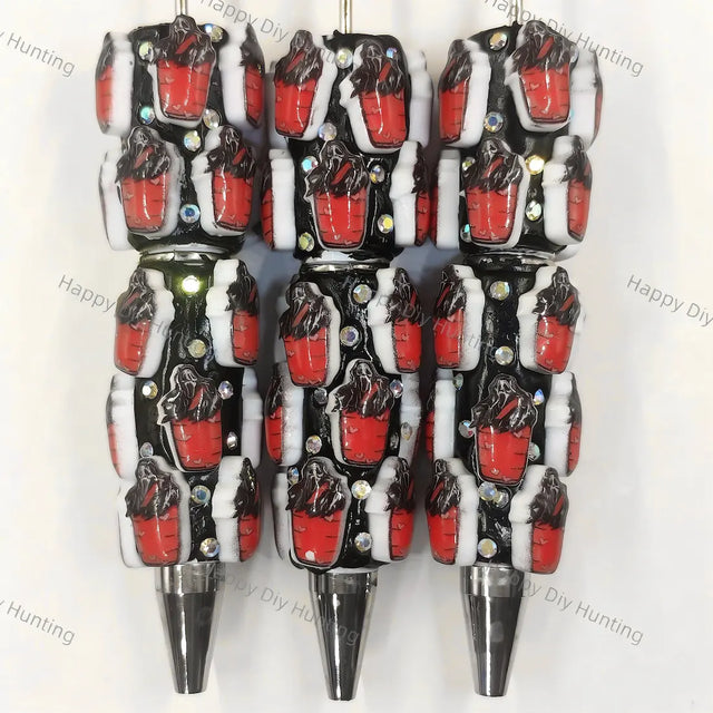 Halloween Red Cloak Hooded Ghost Printed Rhinestone Beadable Pens, Dark Horror Spooky DIY Handmade Craft Bead Pens Wholesale