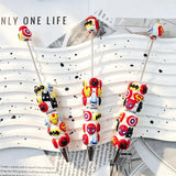 white base mixed pop‑culture hero symbol graphic decorated beadable pens for diy handmade craft stationery wholesale