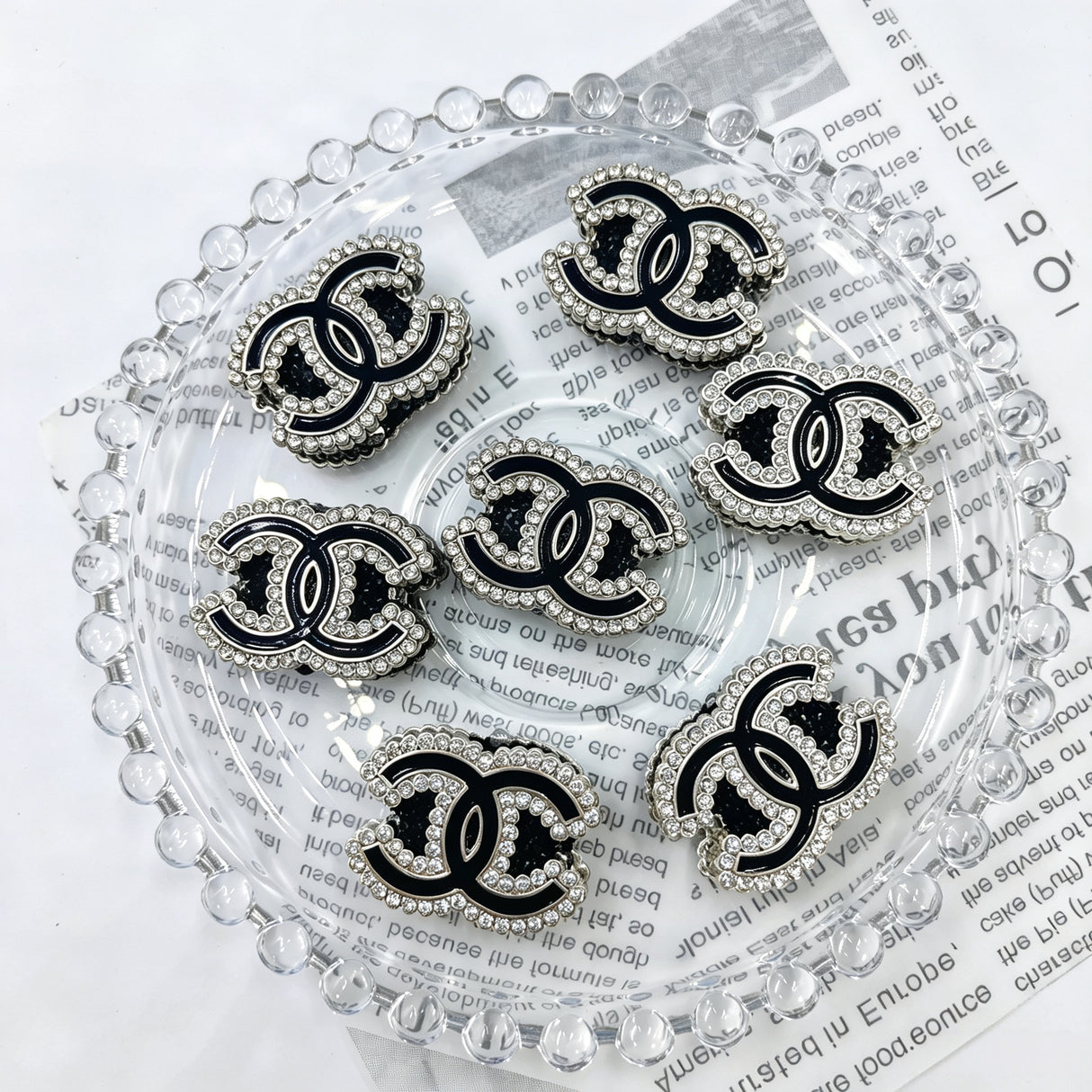 Black with Sliver Rhinestone CC Designer Bead