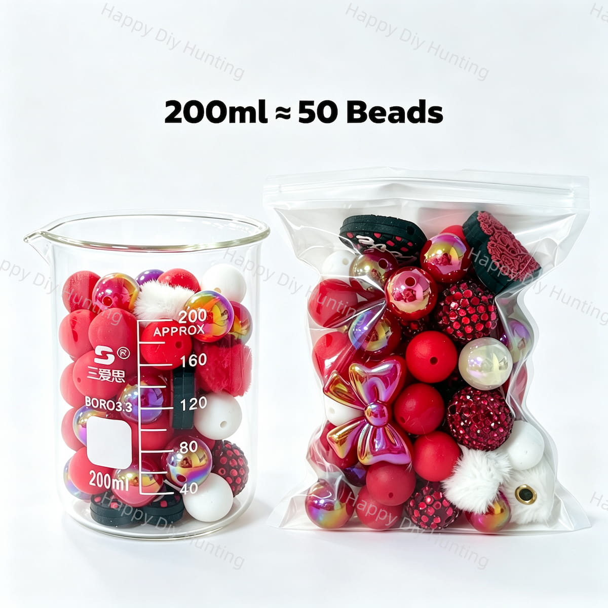 200ml Valentine bead mix silicone acrylic heart beads for handmade DIY projects