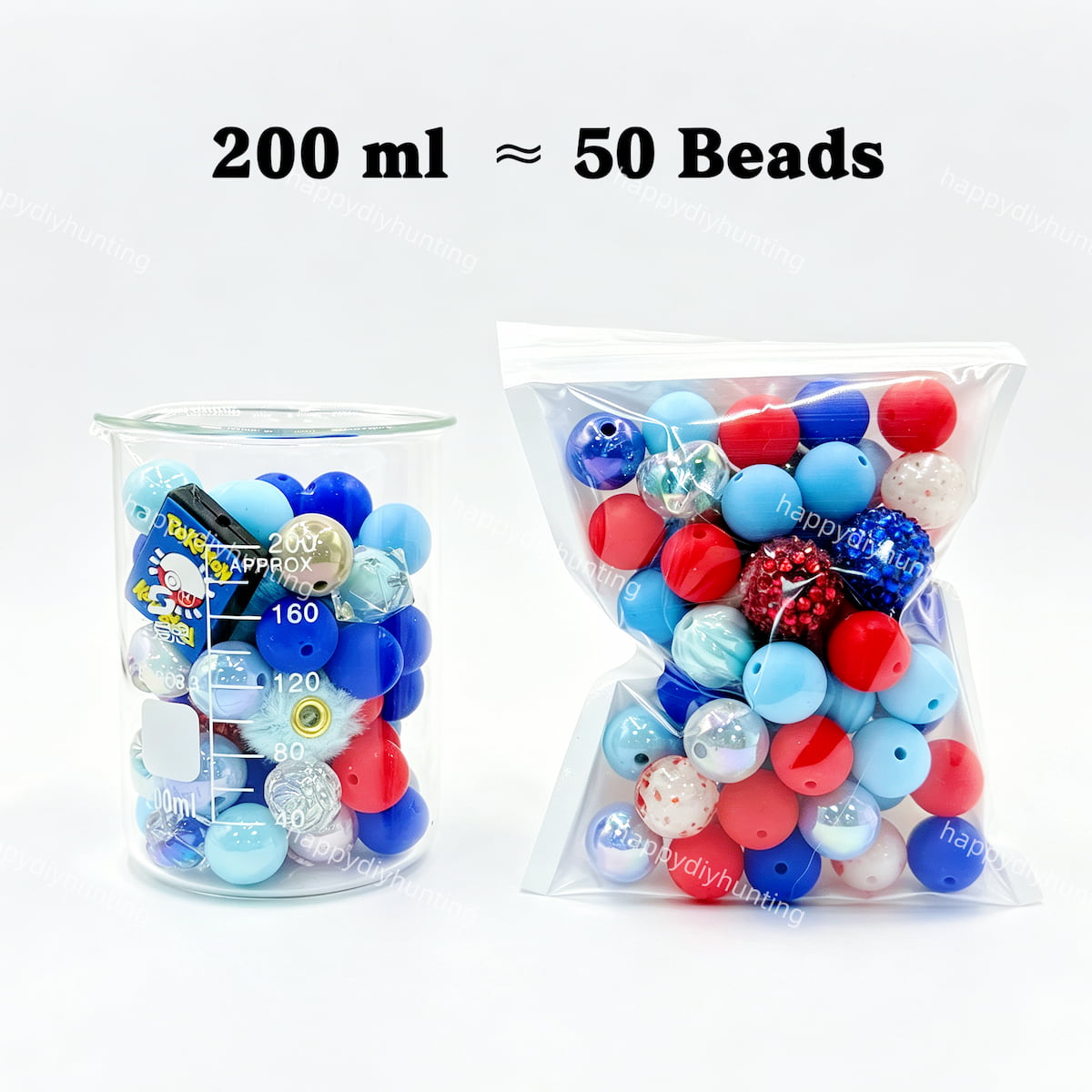 200ml Red & Blue Silicone & Acrylic bead mix, mixed focal beads for diy keychain crafts