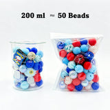200ml Red & Blue Silicone & Acrylic bead mix, mixed focal beads for diy keychain crafts