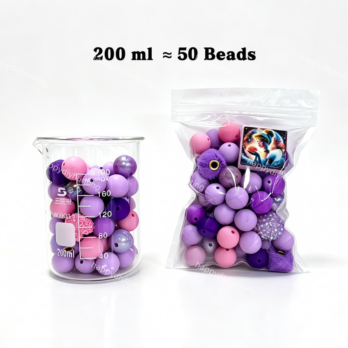 200ml dreamy purple Silicone & Acrylic bead mix, silicone acrylic beads for diy beadable pen making