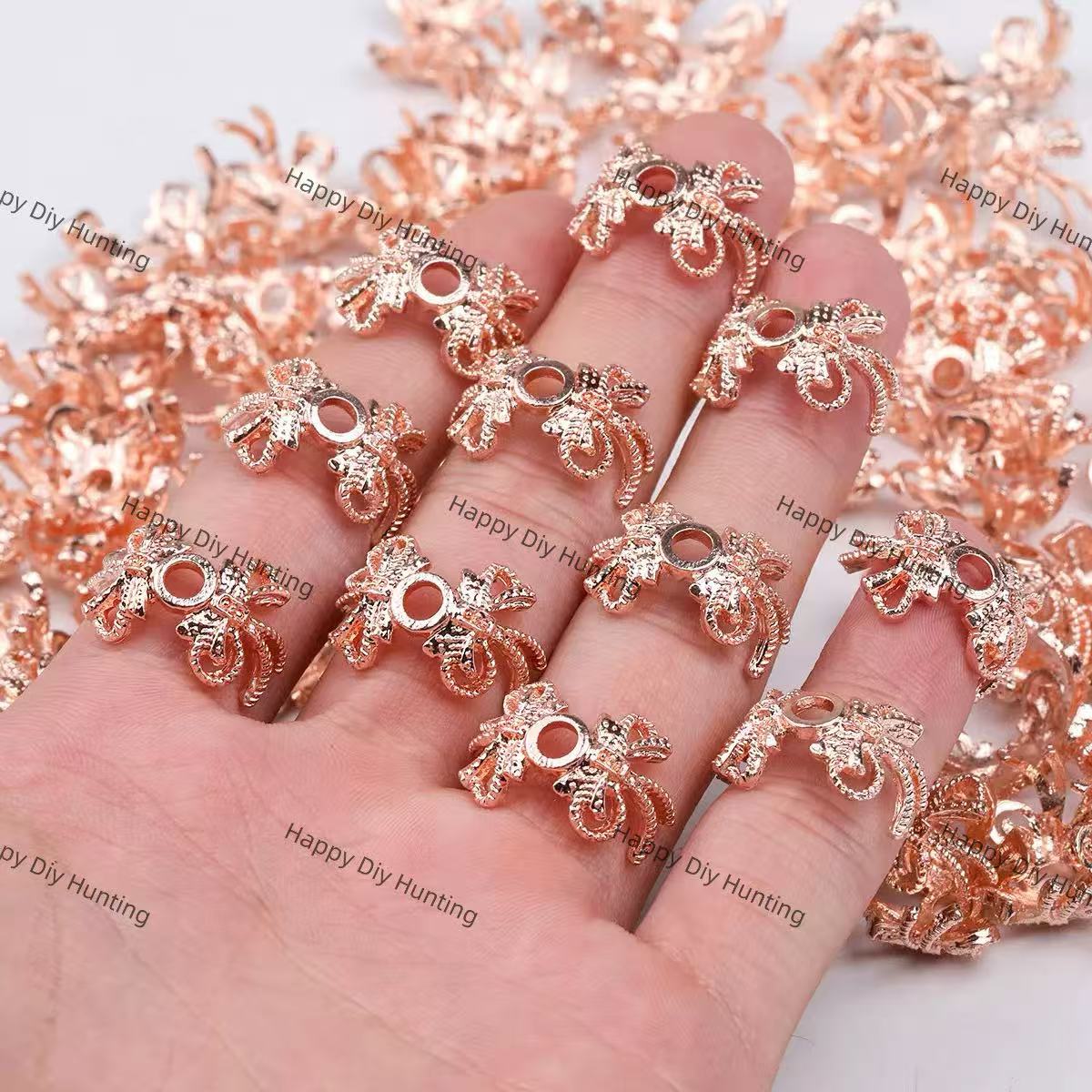 Rose Gold Bow Bead Caps Spacer | Fits 16mm Beads, Premium DIY Jewelry Making Supplies(BC-003)