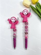 Hot Pink Ghost Face with Knife 3D Printed Pen Topper (No Hole)