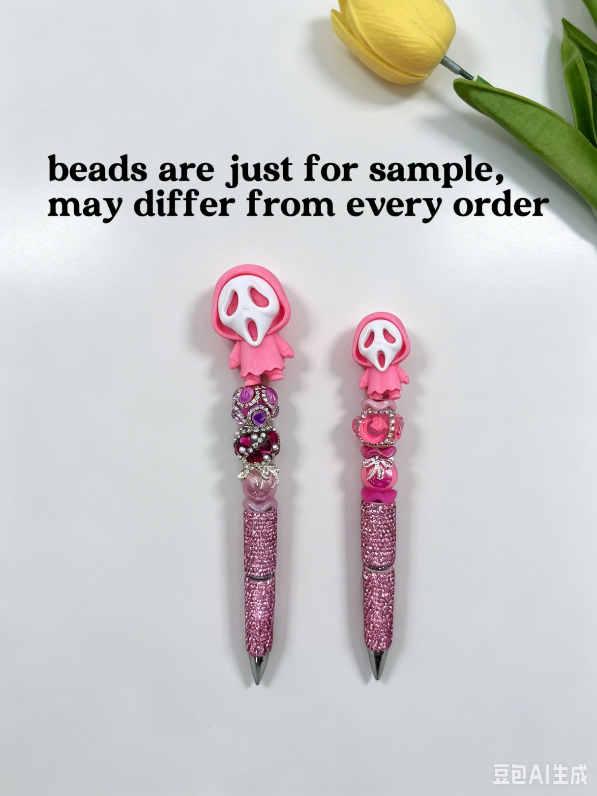 Pink Ghost Face 3D Printed Pen Topper (No Hole)