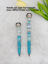 Blue Retro Lady Pen Topper (No Hole)