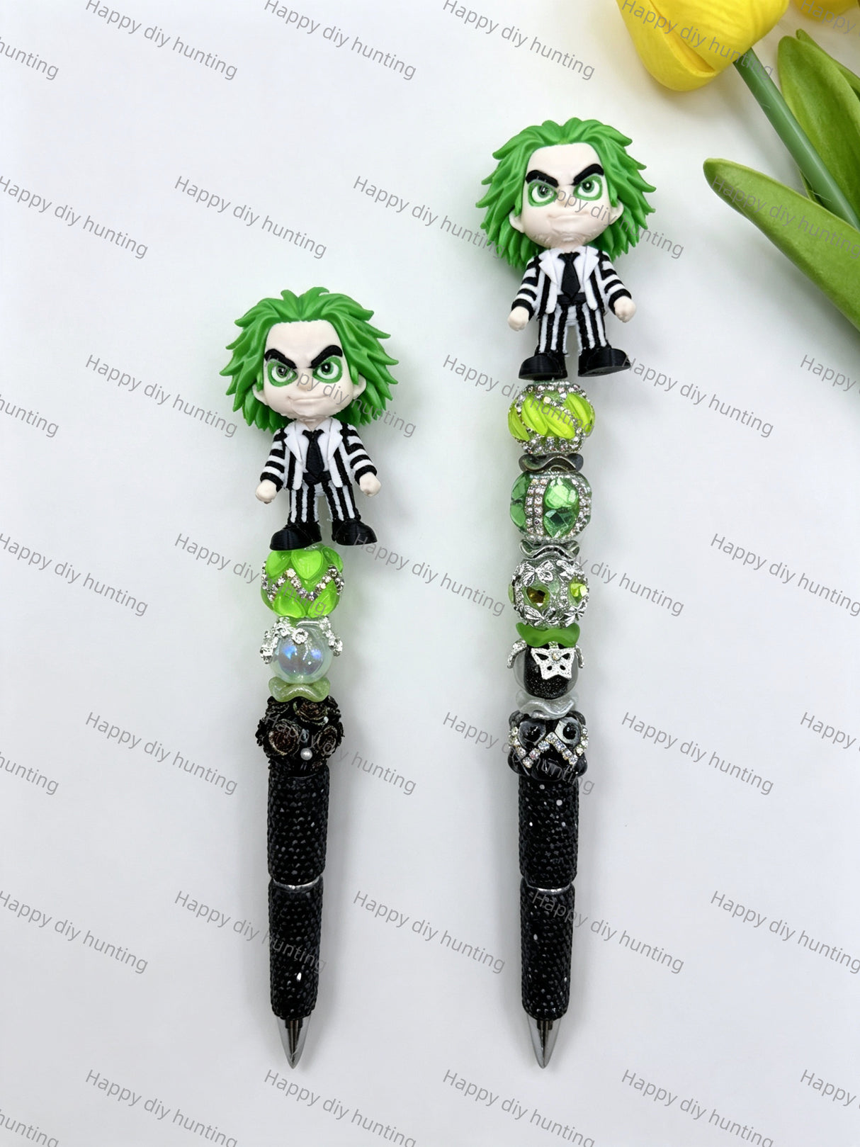 Green Color Hair Scary Man 3D Printed Pen Topper (No Hole) for DIY Beadable Pens Wholesale