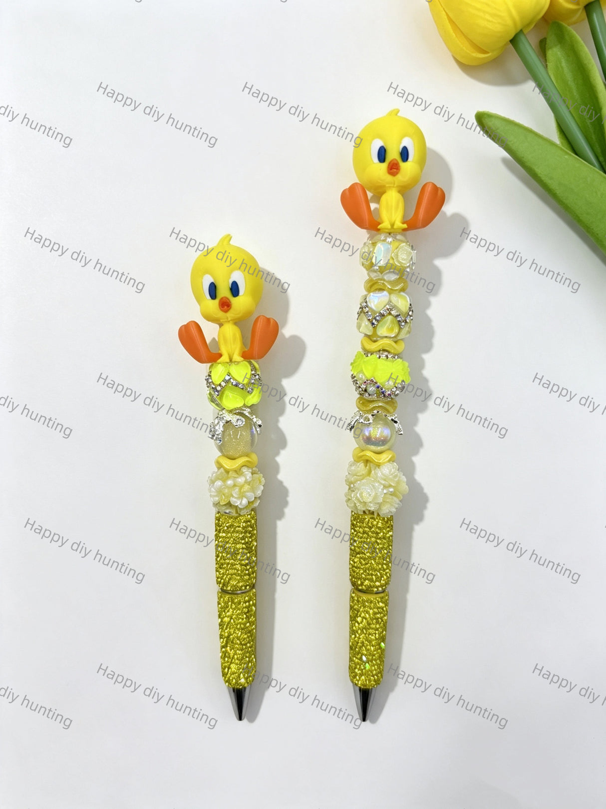 Yellow Bird Pen Toppers No Hole Decor for DIY Beadable Pens