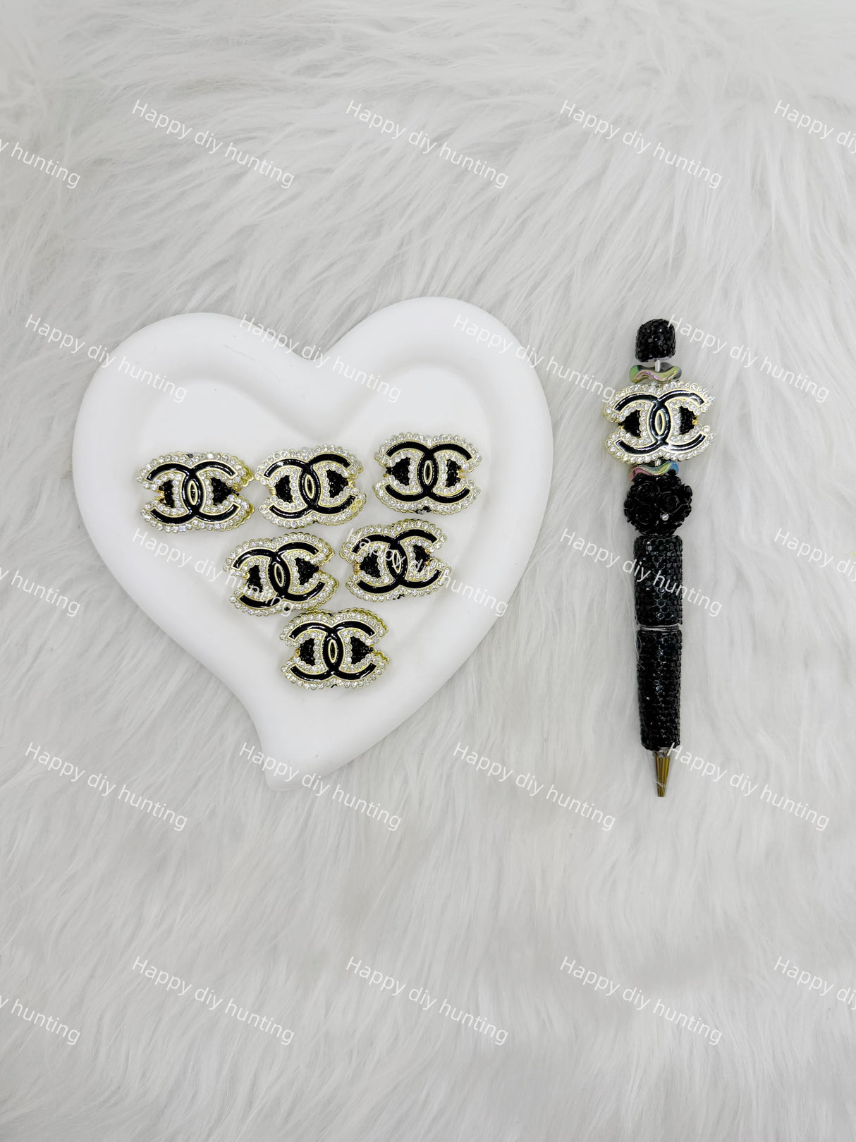 Black wihe Sliver Rhinestone CC Designer Beads DB-023