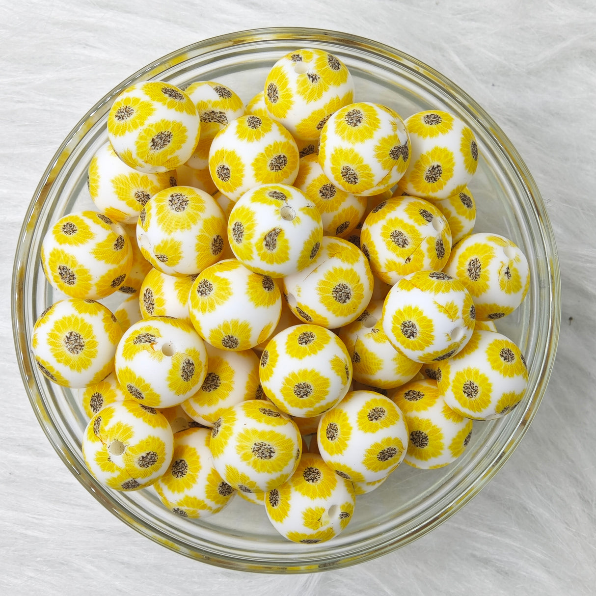 15mm yellow sunflowers Printed Silicone  Beads