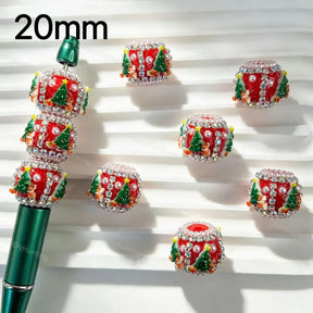 20mm red Christmas tree rhinestone beads for DIY beadable pens, holiday craft supplies