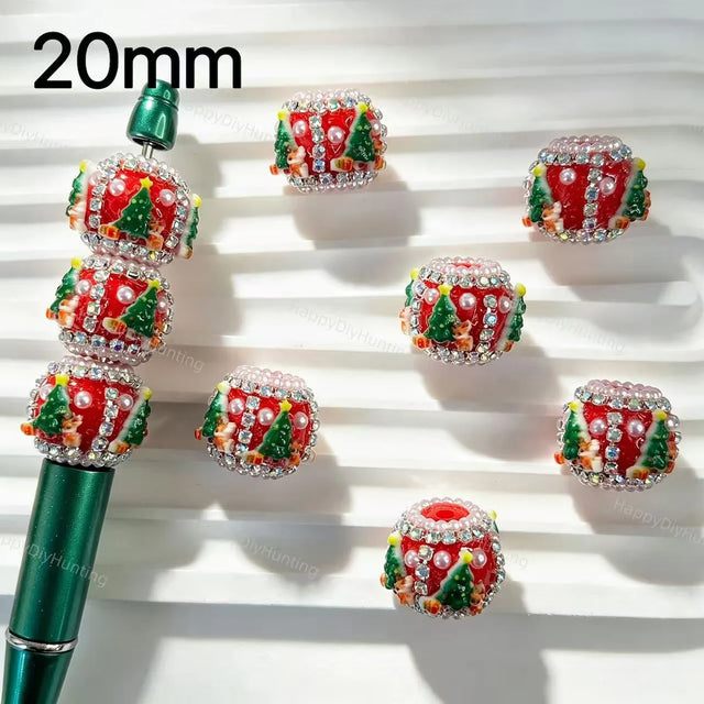 20mm red Christmas tree rhinestone beads for DIY beadable pens, holiday craft supplies