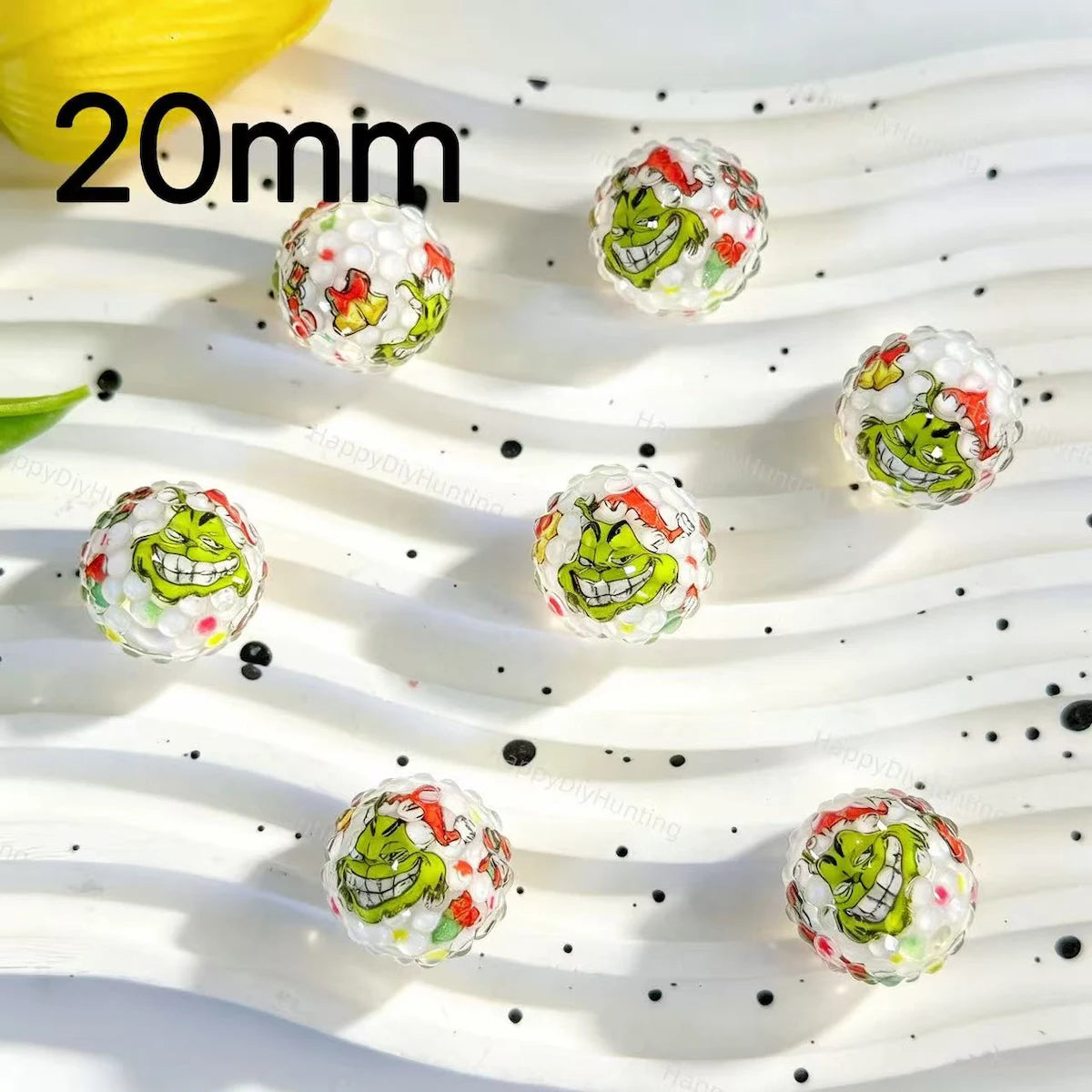 20mm Grinch smiling face Christmas print acrylic rhinestone focal beads for DIY beadable pens and jewelry