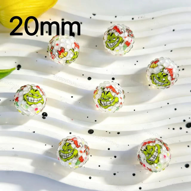20mm Grinch smiling face Christmas print acrylic rhinestone focal beads for DIY beadable pens and jewelry