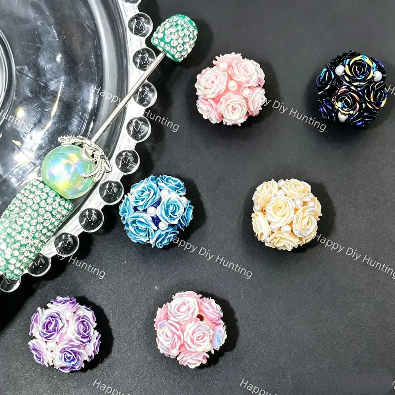 20mm 3D acrylic pearl rose flower beads for beadable pen jewelry making