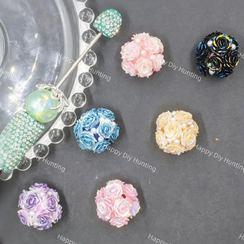 20mm 3D acrylic pearl rose flower beads for beadable pen jewelry making