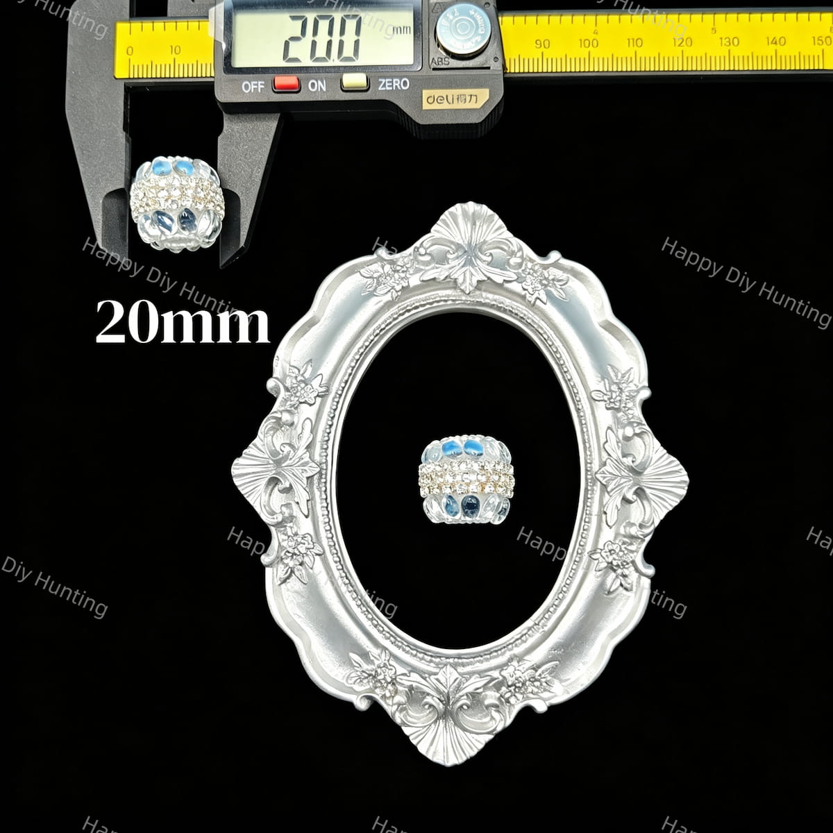 20mm clear silver band rhinestone beads, sparkly encrusted craft beads for beadable pen DIY supplies