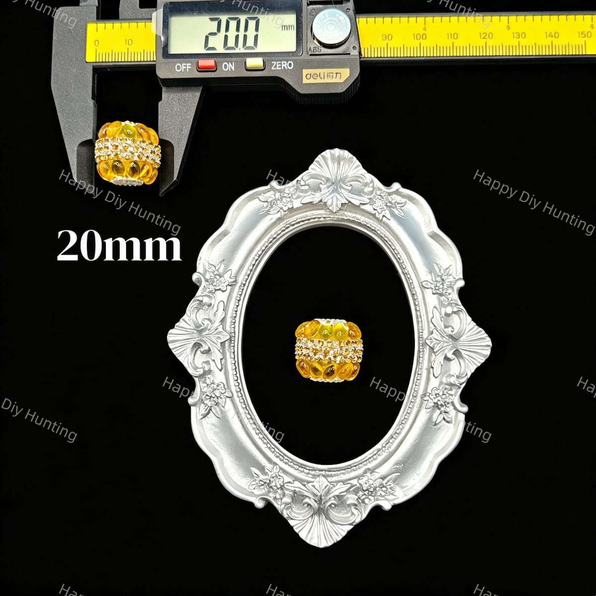20mm golden yellow band rhinestone beads, sparkly encrusted craft beads for beadable pen DIY supplies