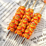 Orange Jack‑o‑Lantern Pumpkin Graphic Decor Beadable Pens Wholesale, Matches All Focal Beads & Pen Toppers