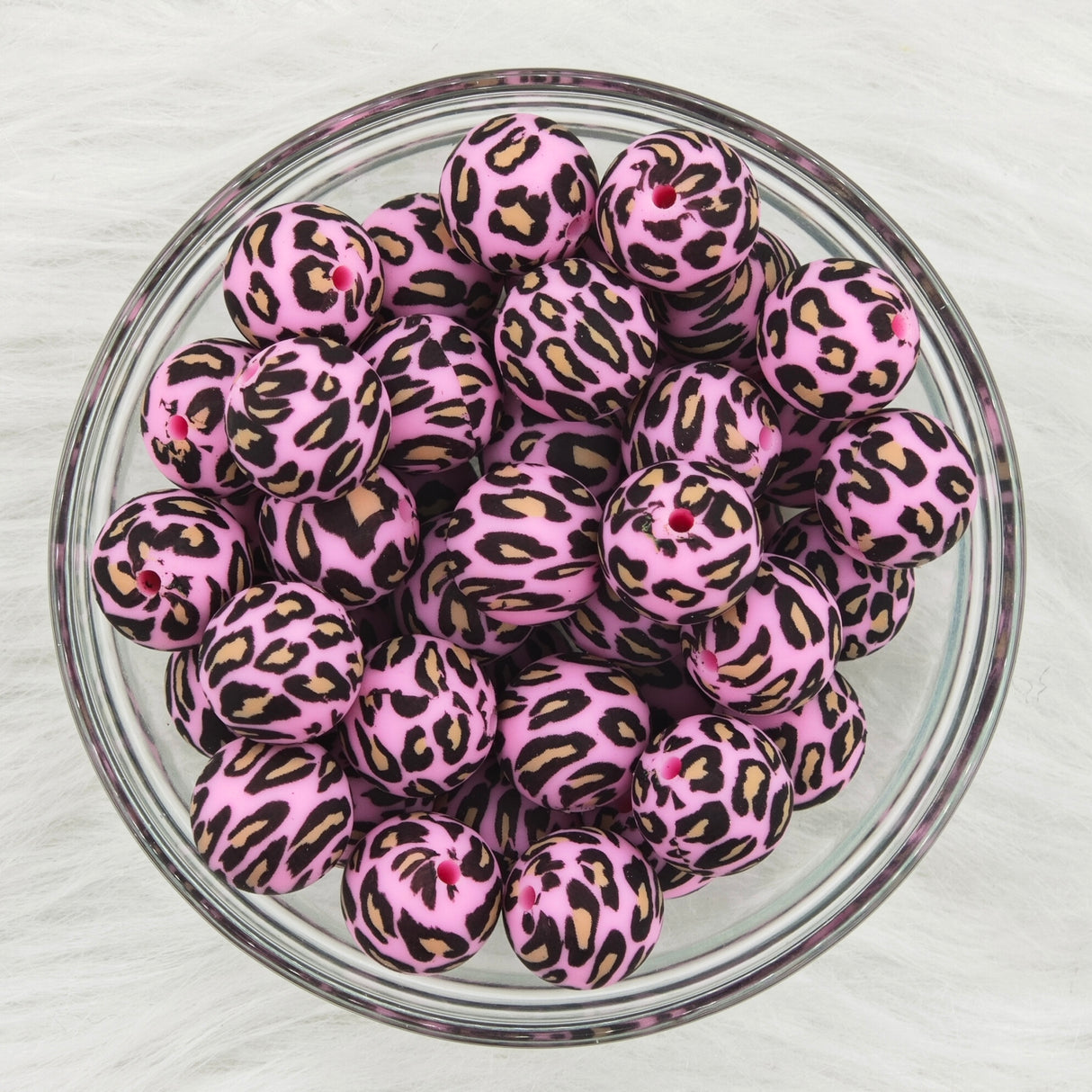 15mm pink leopard Printed Silicone Beads