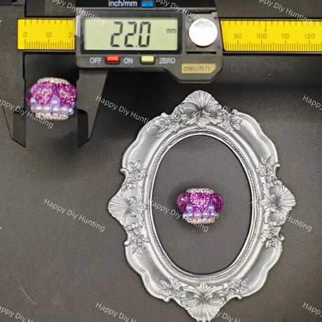 Dark purple sparkly flower rhinestone acrylic bead large hole for keychain