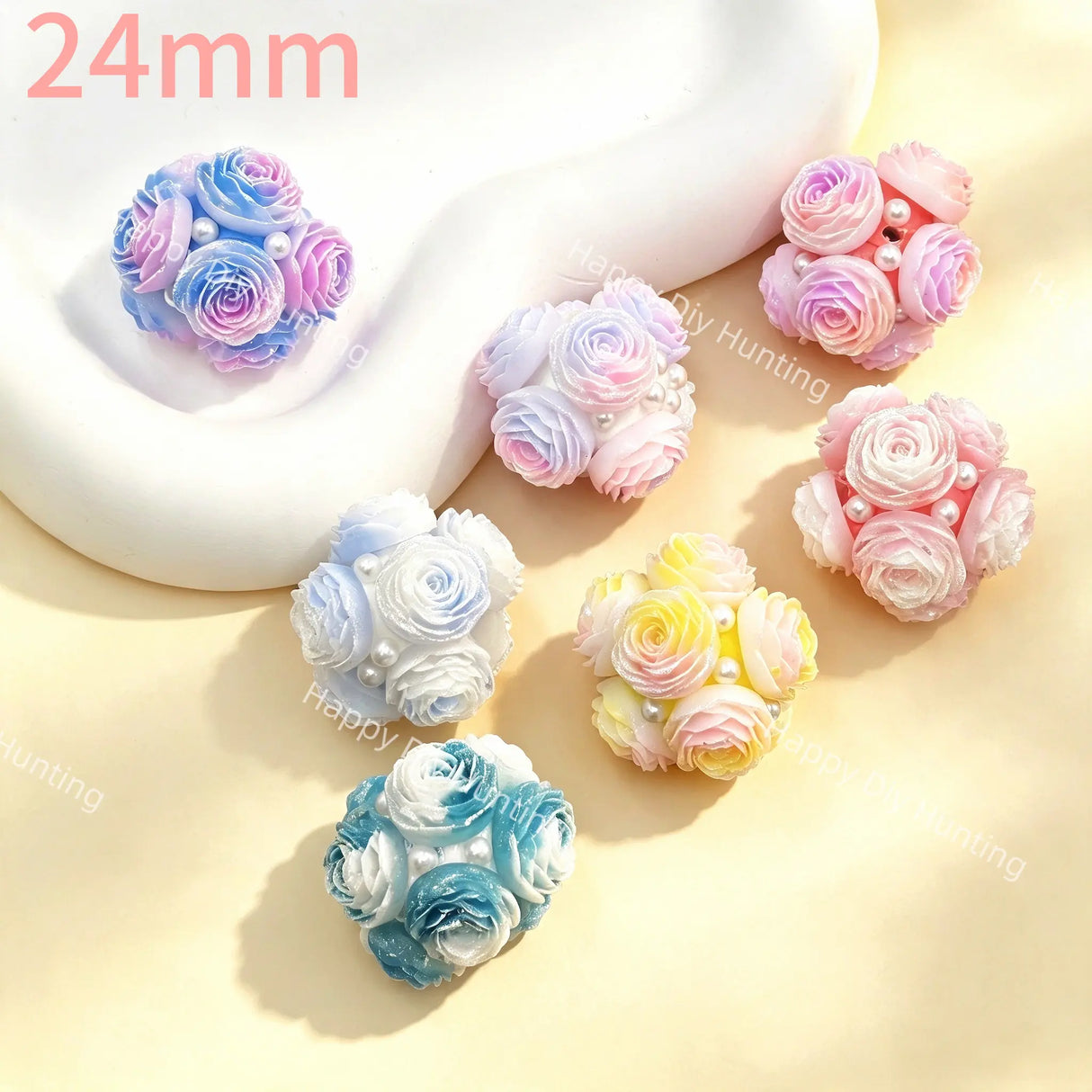 24mm gradient pearl rose cluster focal bead, floral DIY beadable pen craft supplies