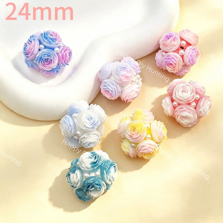 24mm gradient pearl rose cluster focal bead, floral DIY beadable pen craft supplies