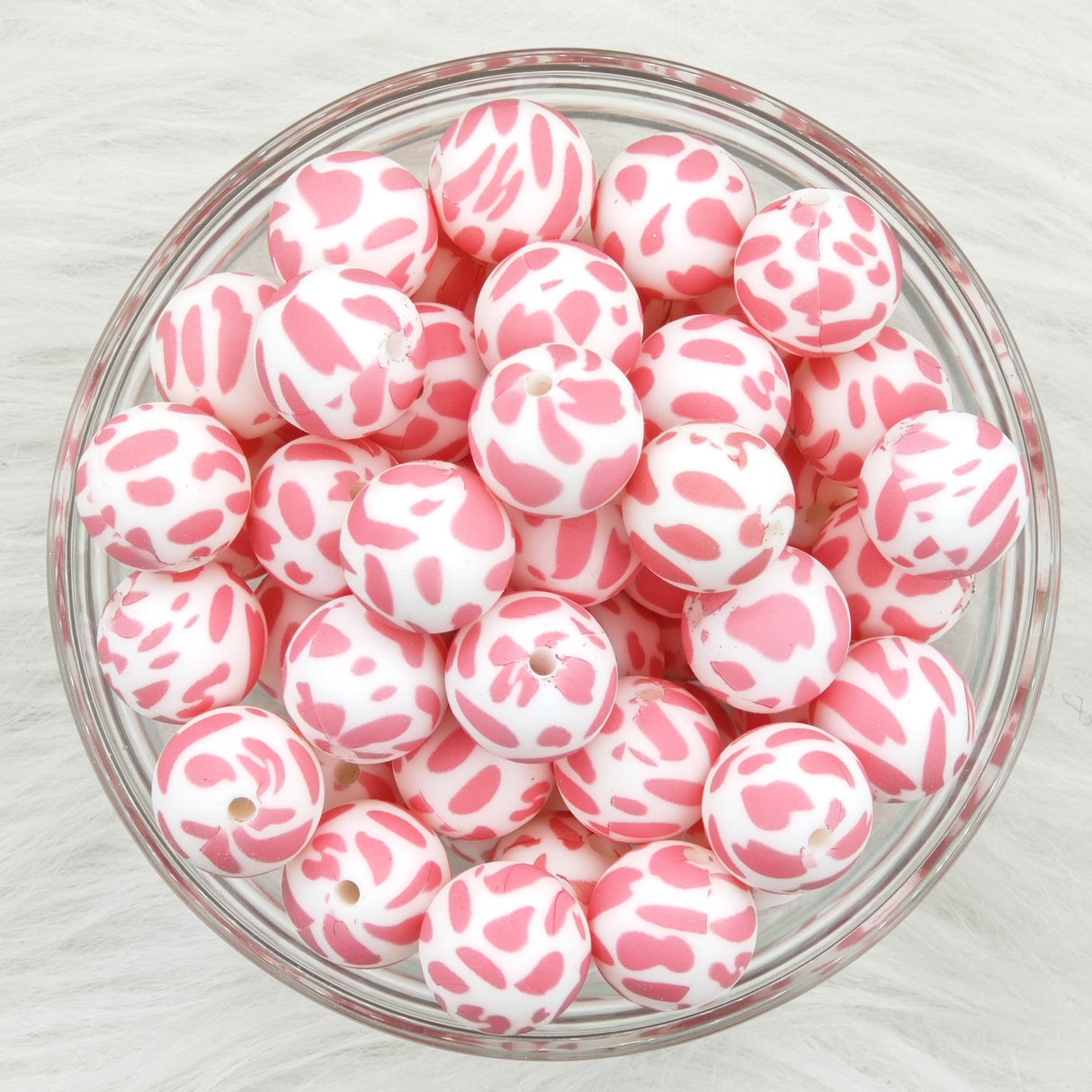 15mm pink cow Printed Silicone Beads
