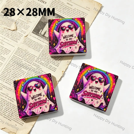 28x28mm Halloween Rainbow Ghost Printed Silicone Focal Beads For DIY Beadable Pens