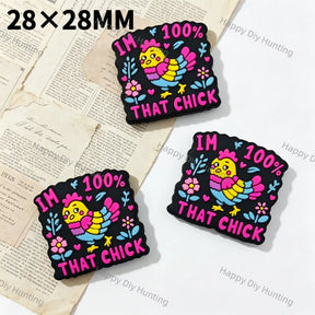 28x28mm Square Colorful Chicken Printed Silicone Focal Beads For DIY Beadable Pens
