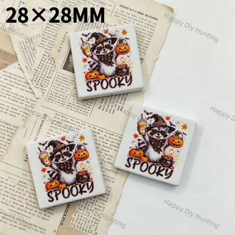 28x28mm Square Spooky Witch Raccoon Printed Silicone Focal Beads For DIY Beadable Pen