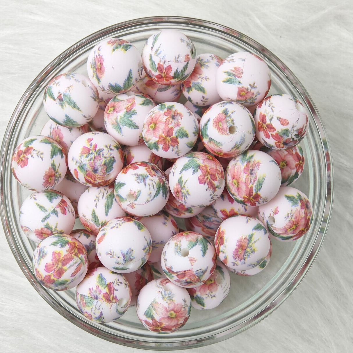 15mm peachy flowers Printed Silicone Beads