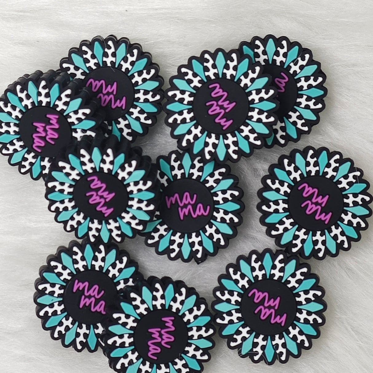 Flower Shaped Mom Silicone Focal Beads Mother's Day Personalized Gift