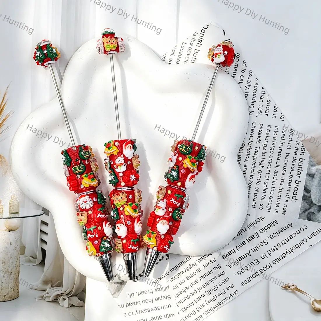 Bright Red 3D Mixed Christmas Mini Figure Beadable Pens Wholesale, Matches All Focal Beads & Pen Topper