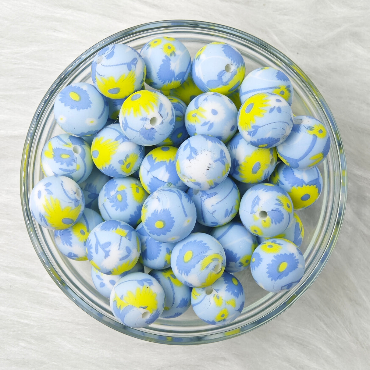 Yellow flower Printed Silicone Focal Beads