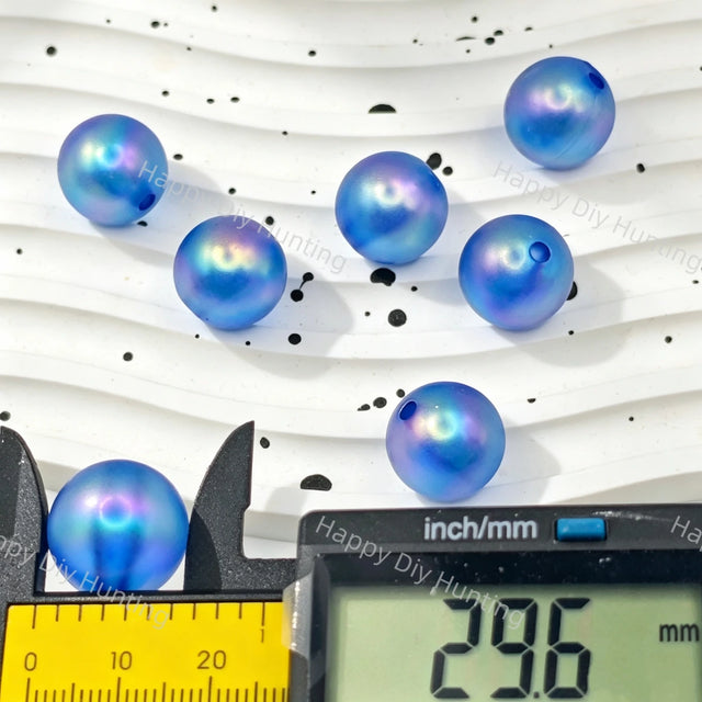 30mm Blue UV Finish Frosted Cat Eye Round Acrylic Beads  for DIY Beadable Pens & Jewelry