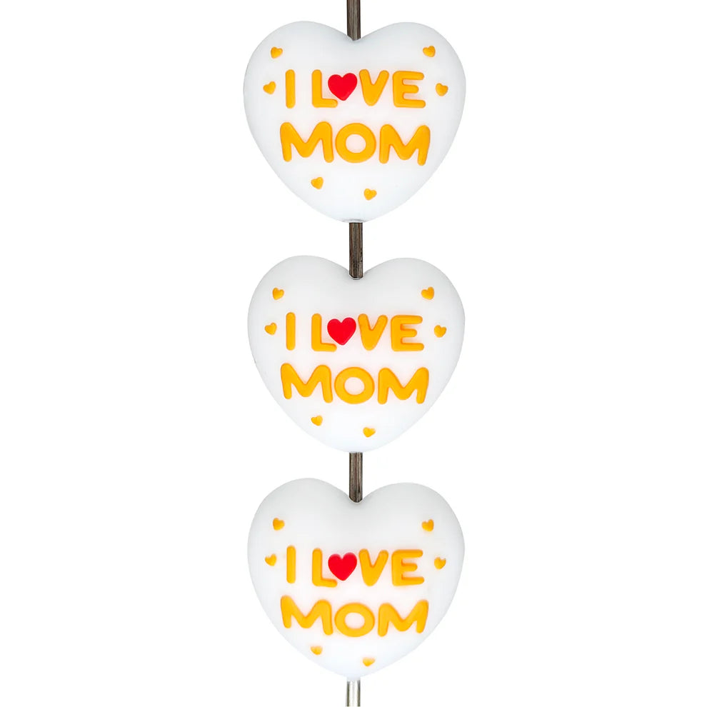 3D I Love Mom Heart Silicone Focal Beads Wholesale Sayings Focal Beads