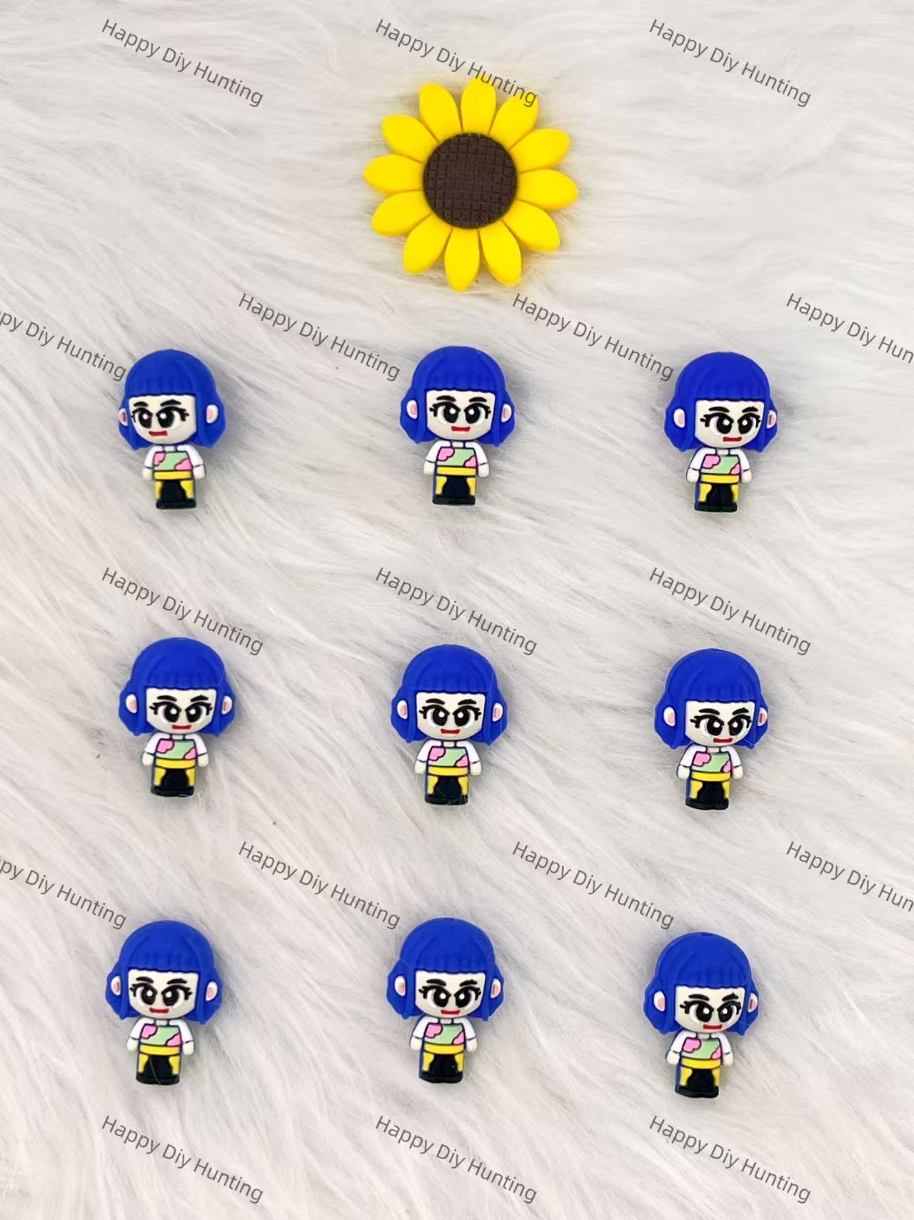3D Blue Kpop Girl Silicone Focal Beads Wholesale, silicone focal beads for pens