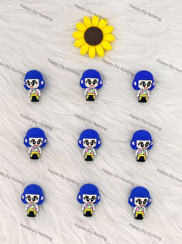 3D Blue Kpop Girl Silicone Focal Beads Wholesale, silicone focal beads for pens