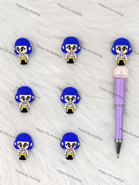 3D Blue Kpop Girl Silicone Focal Beads Wholesale, silicone focal beads for pens