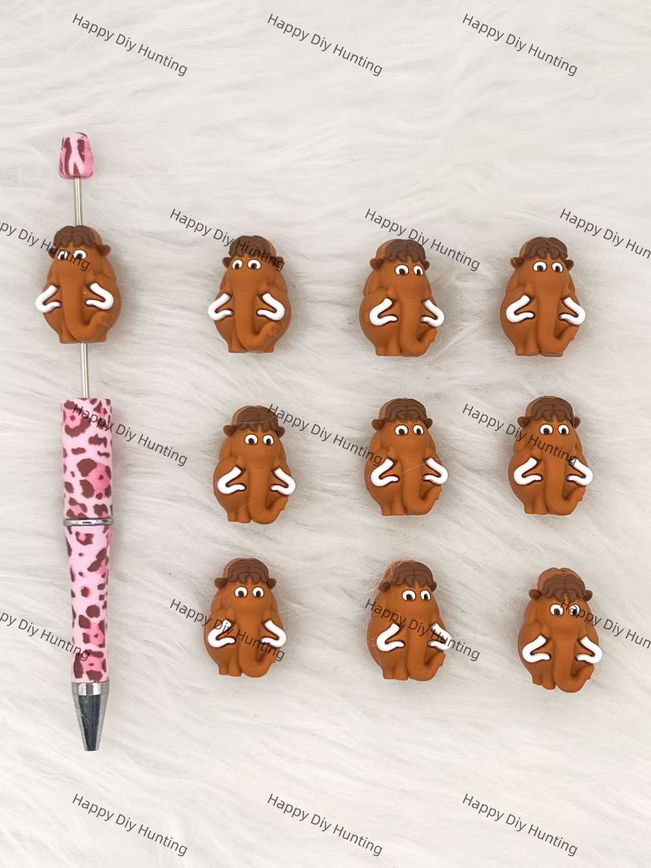 3D Brown Mammoth Silicone Focal Beads Wholesale, silicone focal beads for pens