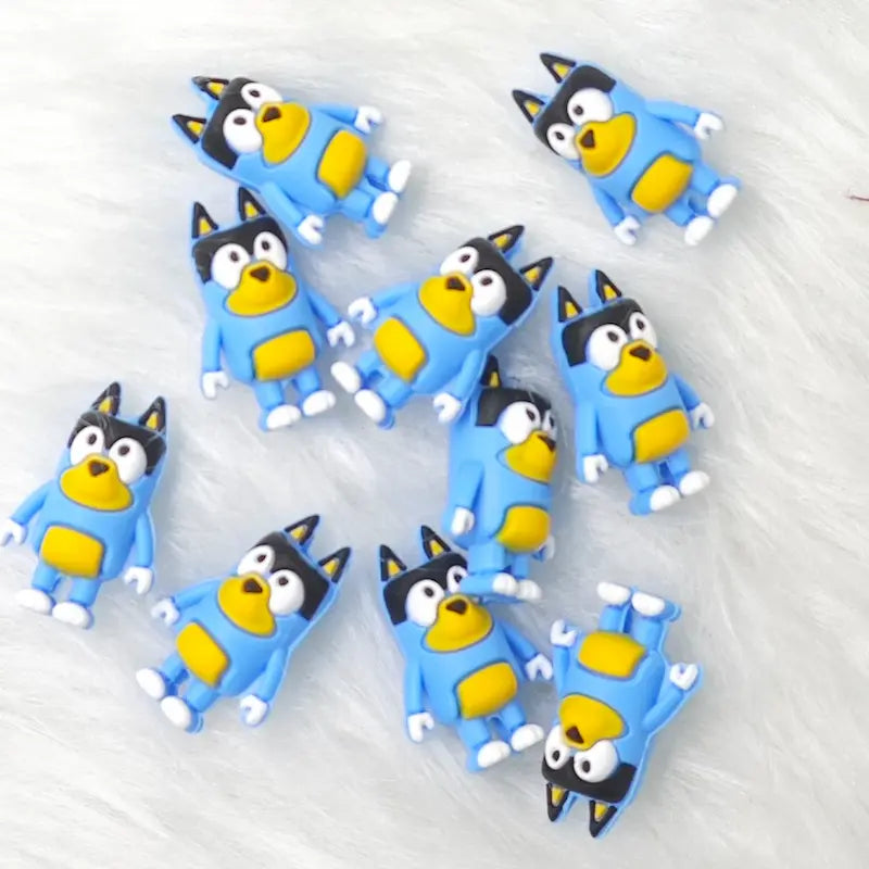 3D cartoon blue puppy food grade silicone focal beads for DIY beadable pen craft & sensory jewelry making