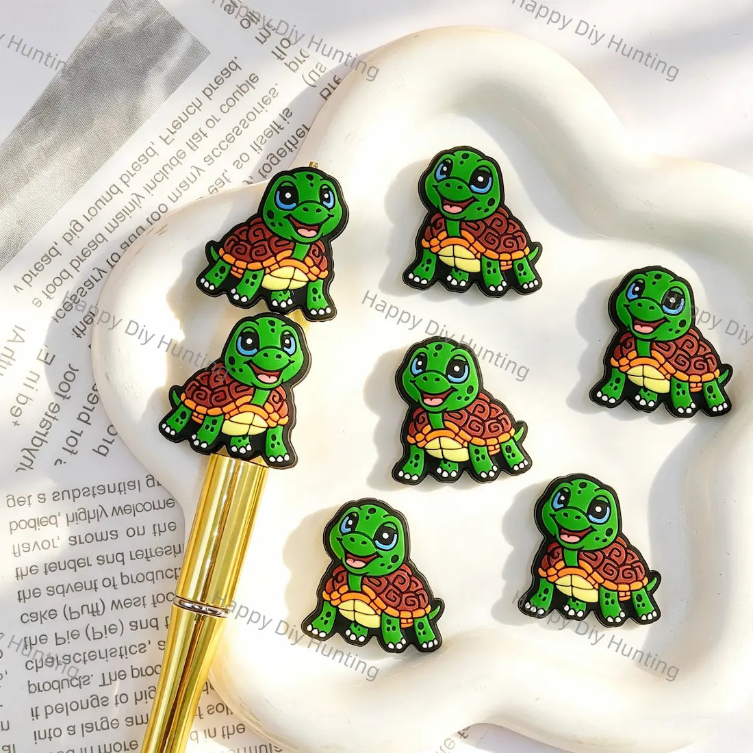 3d cartoon green tortoise silicone focal beads large hole beads for diy beadable pen handmade craft wholesale