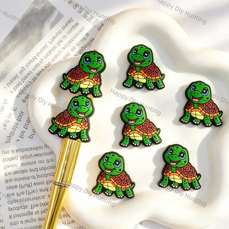 3d cartoon green tortoise silicone focal beads large hole beads for diy beadable pen handmade craft wholesale