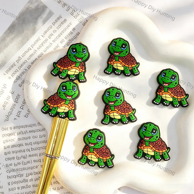 3d cartoon green tortoise silicone focal beads large hole beads for diy beadable pen handmade craft wholesale